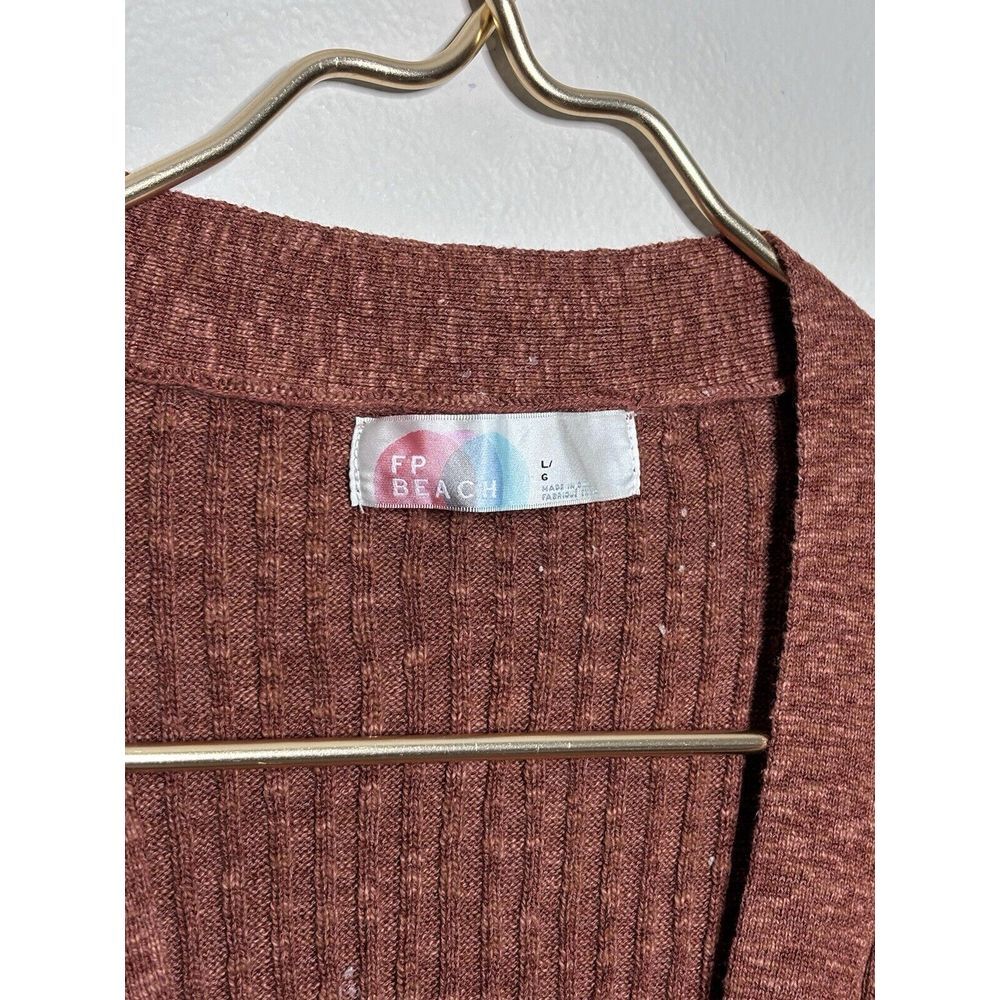 Free People Rust Red Ribbed Button-Up Cardigan - Picture 4 of 5